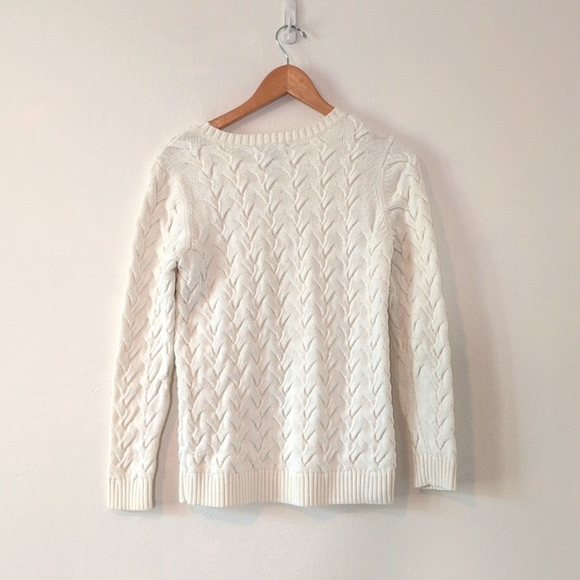 Lands End Classic Preppy White Cotton Cable Knit Crew Neck Sweater Sz Small 6-8 - Picture 5 of 8